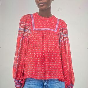 Ulla Johnson  Red Chiffon, Silk Paisley Blouse Size 4